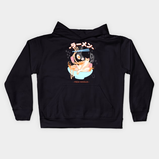 cat set on fresh noodles ramen Kids Hoodie by tedd